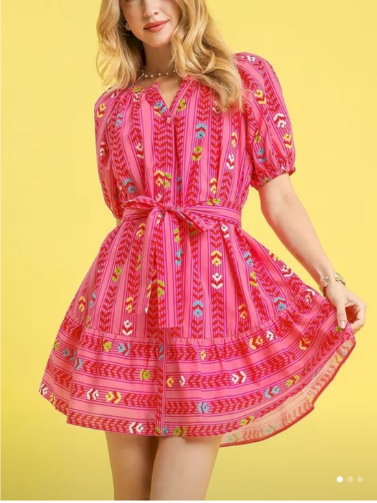 Umgee Dresses & Skirts - Umgee Hot Pink Geometric Boho Mini Dress with Tie Waist